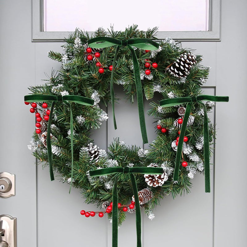 Lavwix 40Pcs Velvet Ribbon Bows, 5x7 Inch Pre-Tied Bows Christmas Ornaments for Xmas Tree, Garland, Wreath, Gift and Holiday Home Décor (5 x 7 Inch, Width of 3/8", Dark Green) - Image 4